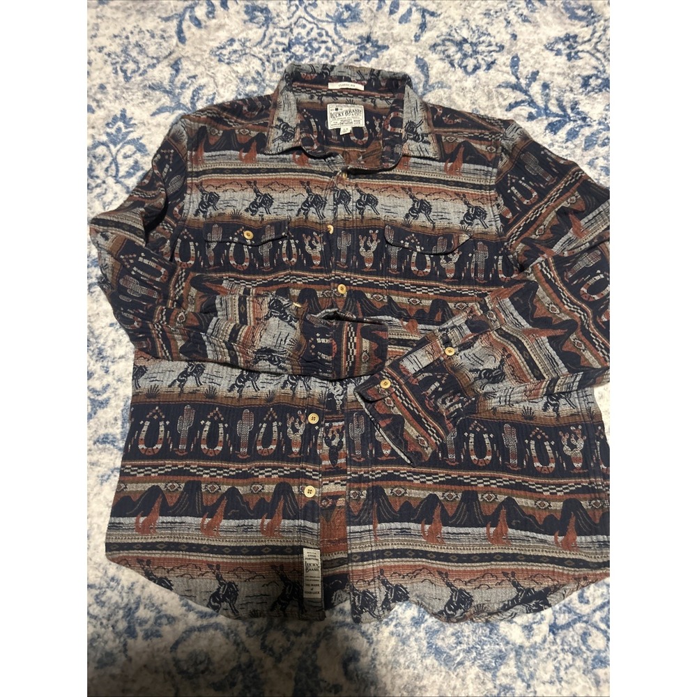 Lucky Brand Shirt Men's Large Gallup Western Jacquard Overshirt Aztec Western